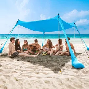 Beach Tent Sun Shelter - UPF50+ Pop Up Beach Canopy with Sandbags & Sand Shovel & Windproof Poles, Portable Sun Shade  Beach, Camping, Picnics, Backyard