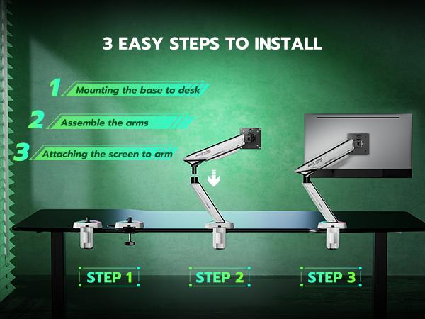 ARES WING RGB Monitor Arm Desk Mount for 17-45 inches Flat and Curved Monitors, Holds 35.2 lbs Heavy Duty, Adjustable Ultrawide Monitor Arm with Clamp & Grommet Base, 75/100 VESA Mount Ergonomic Office