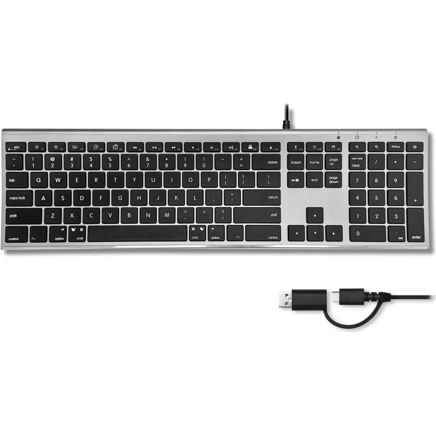 Wired Keyboard for  (Upgraded  USB A + C Plug) - USB C Keyboard - Ultra Slim, 20 Shortcuts, 110 Scissor  - Compatible with  MacBook Pro/Air,  mini, iMac, iPad - Space Gray