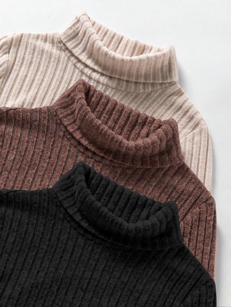 Women's Fall Winter 3-Piece Set, Fashionable Slim Fit Ribbed High Neck Fleece Lined Long Sleeve Bodysuit, Comfortable Underwear