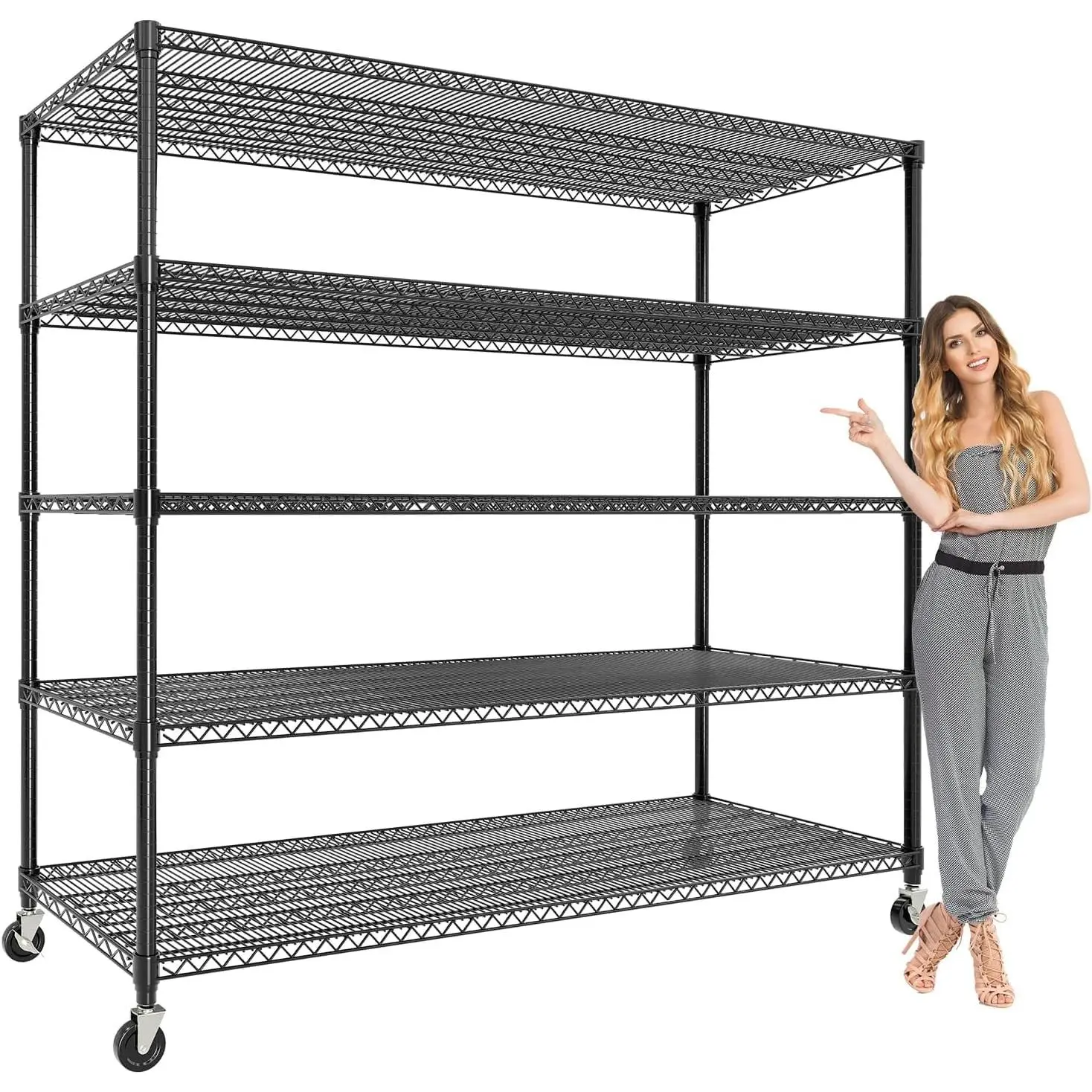 Garvee Heavy Duty 4-Tier Adjustable Metal Wire Shelving Unit with Wheels, Freestanding Industrial Storage Rack, 2640 lbs Load Capacity, Storage Organizer for Garage, Kitchen, Pantry & Warehouse, 72"H × 59"W × 18"D