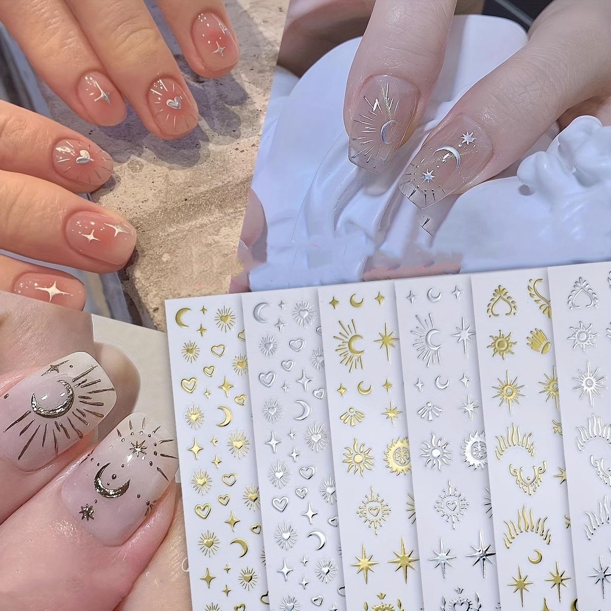 3D Star & Moon & Heart Pattern Nail Art Sticker, 6 Sheets Self Adhesive Nail Decal, French Nail Art Decoration for Women & Girls