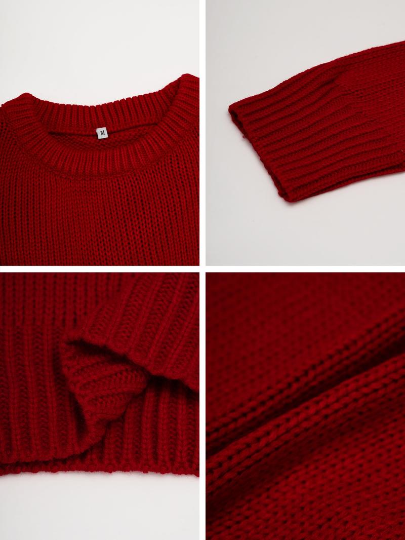 Pure Color Casual Round Neck Sweater Knitwear, Daily Commute Style, Thin Fabric,  Fall & Winter Wear, Women's Fashion
