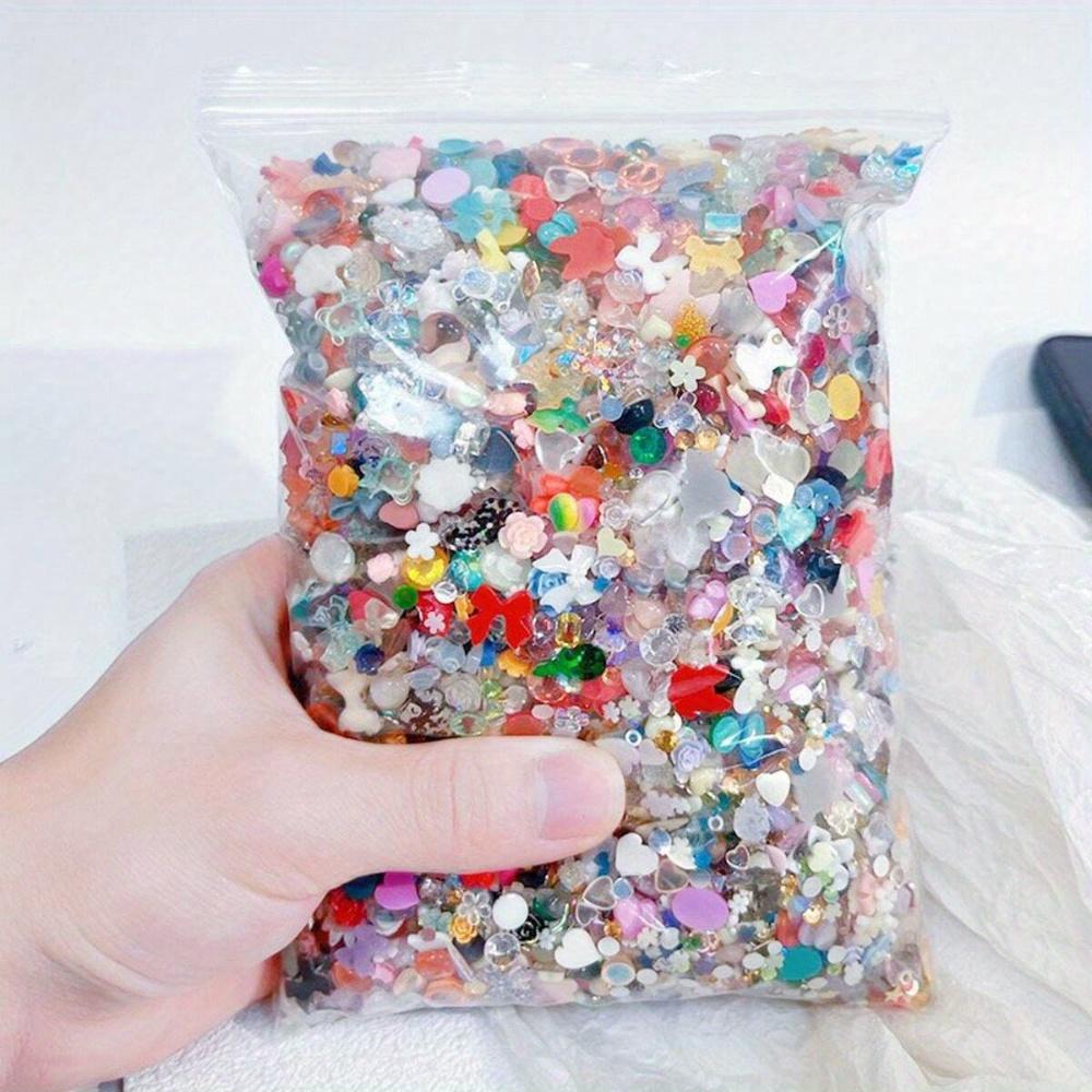 500-600pcs 3D Resin Nail Art Decorations, Mixed Colors Heart Flower Bow Flat Bottom Rhinestones, DIY Jewelry Accessories