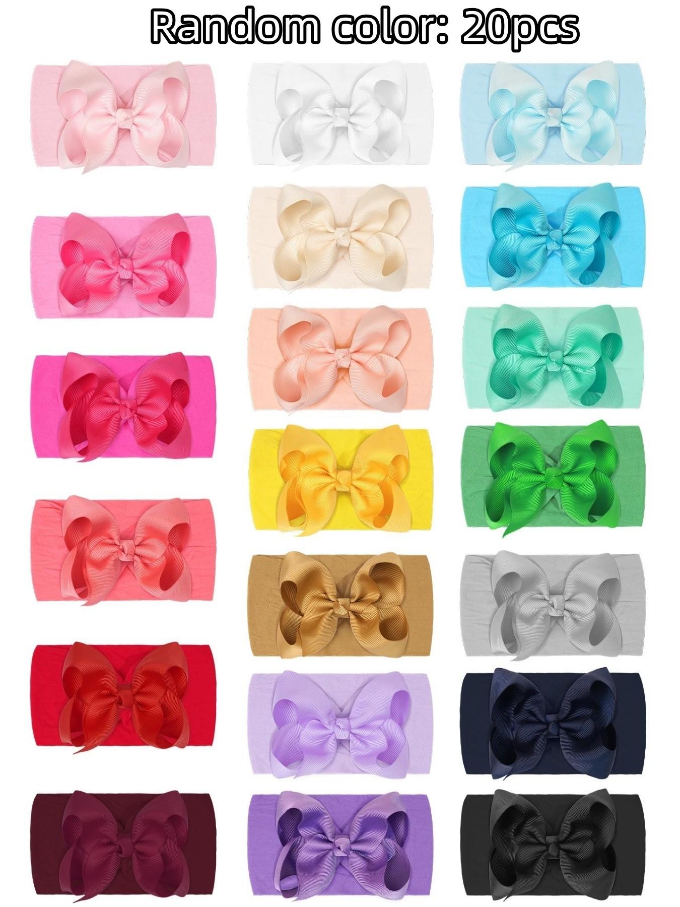 20 bow hairbands, bow headbands, high elasticity soft hair accessories, cute large bow girl headbands, multi-color elastic hairbands, specially for little girls, elastic hair accessories, specially for bath and face washing