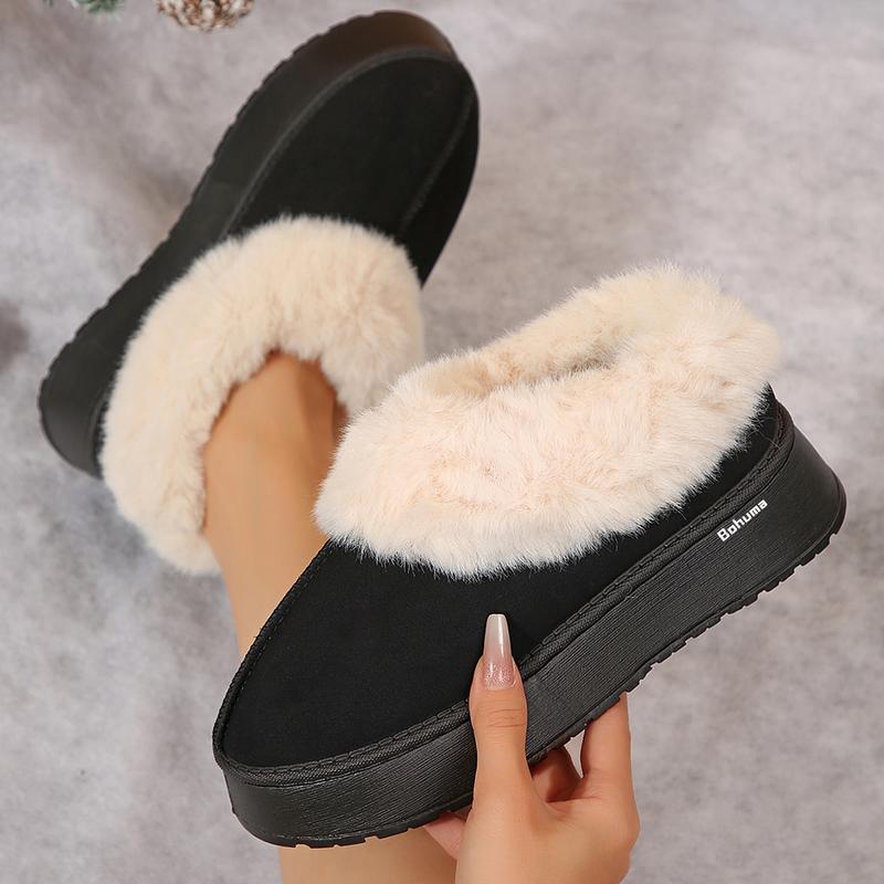 Women's Thick Flat Slippers For Winter Warm And Comfy Suede Shearling Short Boots Casual Snow Shoes