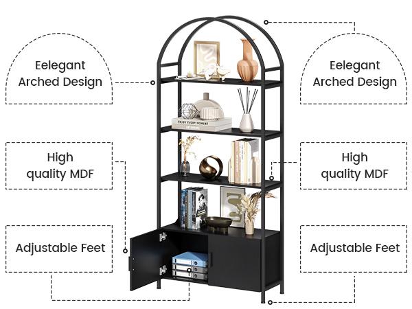 Bookshelf Industrial Chic Arched Bookcase with Doors | 180cm Tall, Durable Metal Frame & Board Construction | Versatile Free Standing Display Cabinet for Living Room or Office Bookshelf Industrial Chic Arched Bookcase with Doors | 180cm Tall, Durable Metal Frame & Board Construction | Versatile Free Standing Display Cabinet for Living Room or Office