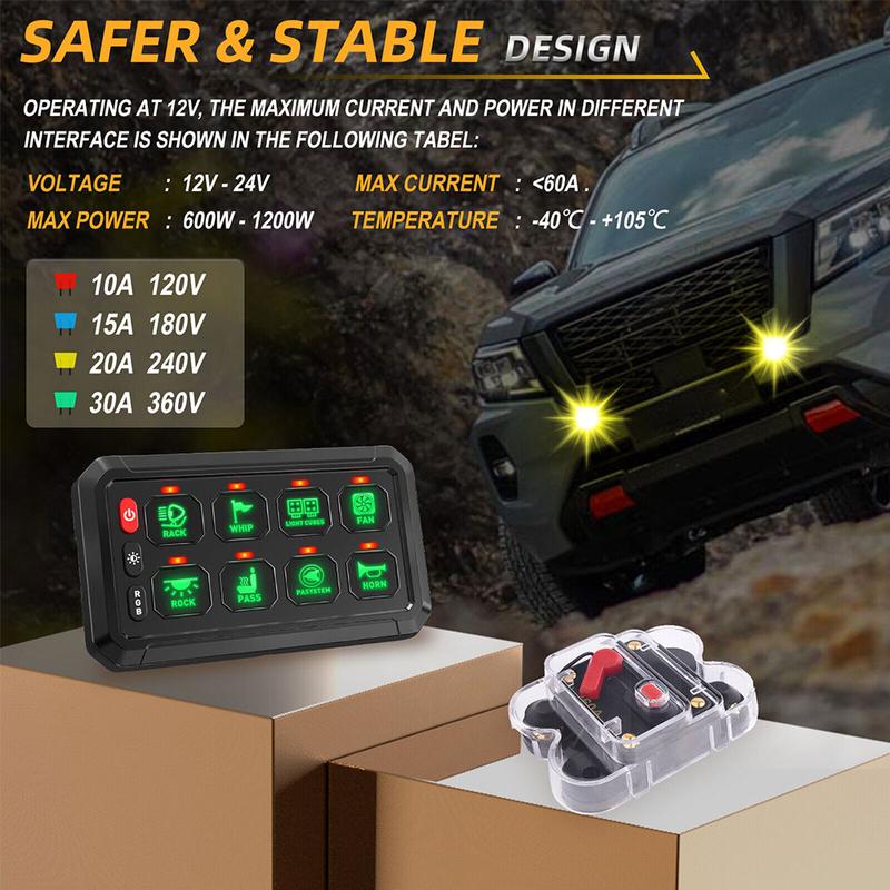 6/8/12 Gang Switch Pane Automatic Dimmable Switch RGB Back Light Panel Strobe Momentary Universal Circuit Control Relay System Box For Truck Car ATV UTV