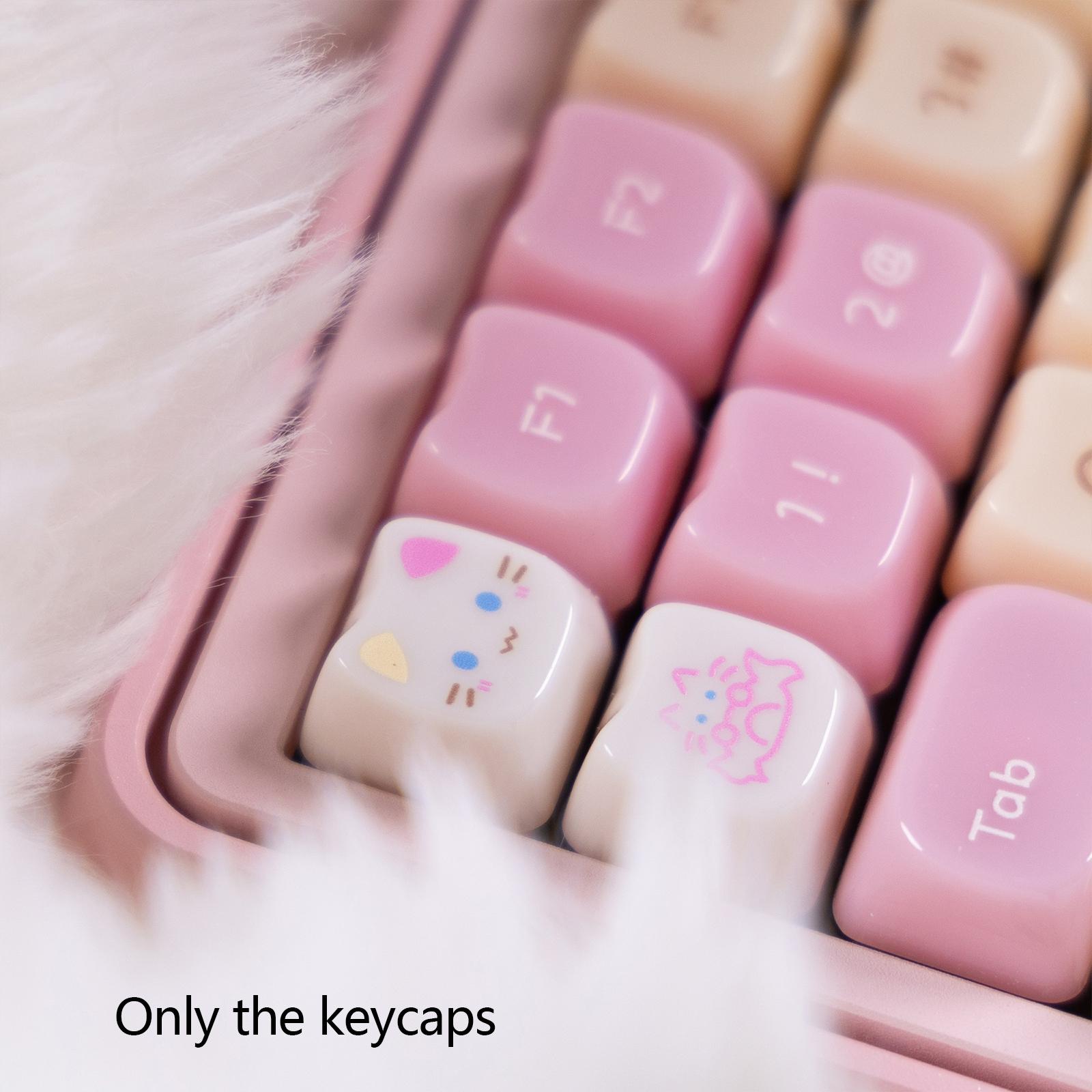 Candy Cat Keycaps, MAO height, Cute Ragdoll Cat Keycaps, Smooth Surface, PC Light-transmitting Material, Front-printed Characters, Pink Theme, compatible with 6.25U space 61 68 75 84 87 98 99 100 104 108