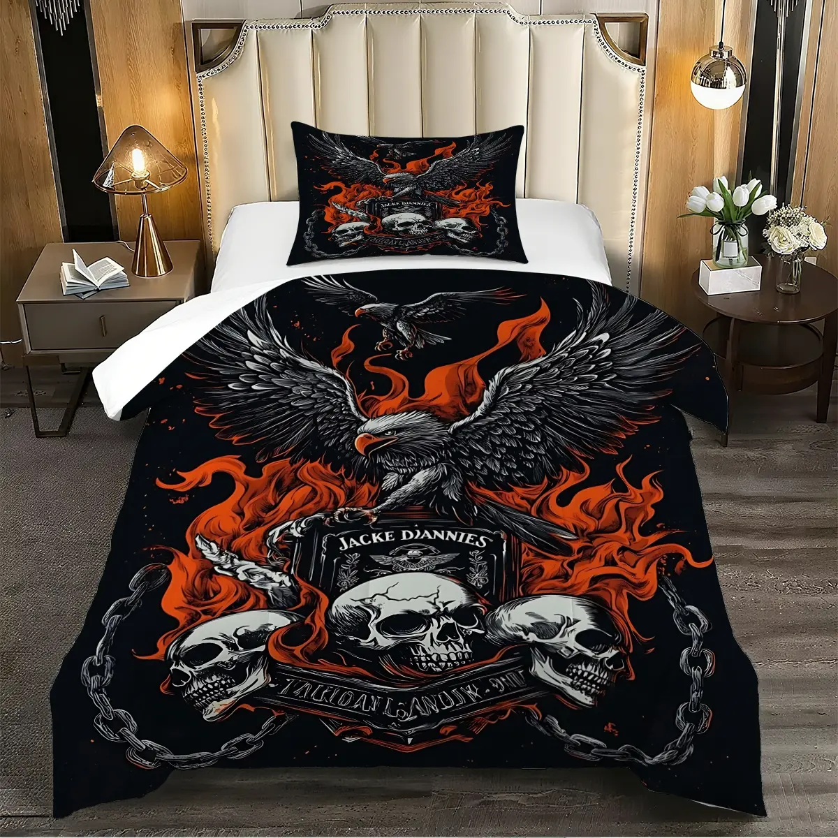 Dark Gothic Eagle Skull Bedding Set, 2/3 Pcs Comforter & Pillowcases, No Pillow Core, All‑Weather Comfortable Comforter Set, Ideal for Guest Bedroom, Boys Room, Game Room, Holiday Gift, Trendy Heavy Metal Room Styling