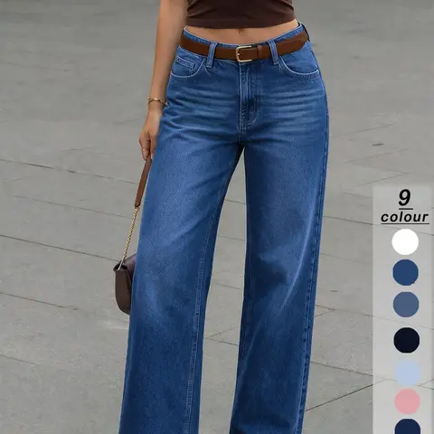 Women's High-Waisted Wide-Leg Jeans, Casual Comfortable Baggy Loose-Fitting Denim Jeans, All Seasons Fashion