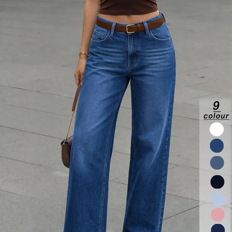 Women's High-Waisted Wide-Leg Jeans, Casual Comfortable Baggy Loose-Fitting Denim Jeans, All Seasons Fashion