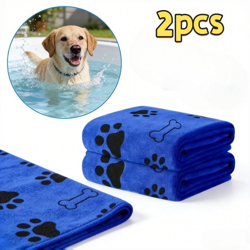 2 Pack Quick-Dry Pet Towels, 13.78x39.37 Inches, Soft Absorbent Polyester, Fun Claw Print Design, Ideal for Bathing & Grooming