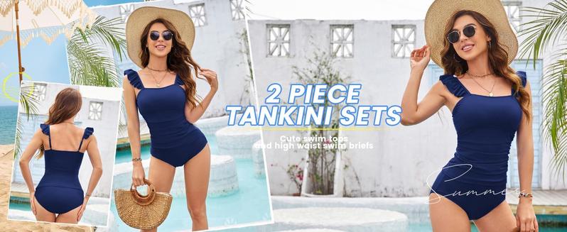 【S-XL】Two Piece Tankini Swimsuits for Women High Waisted Tummy Control Floral Swimwear Ruched Padded Bathing Suits #TikTokShopBlackFriday