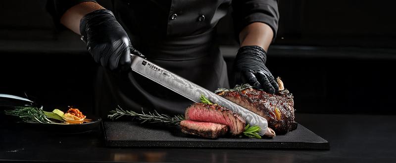 WIZEKA Brisket Knife，Ultra Sharp 12 Inch Damascus Slicing knife，Full Tang Carving Knife for Meat Cutting with G10 Handle，BBQ Knife，Great for Slicing Roasts, Meats, Fruits