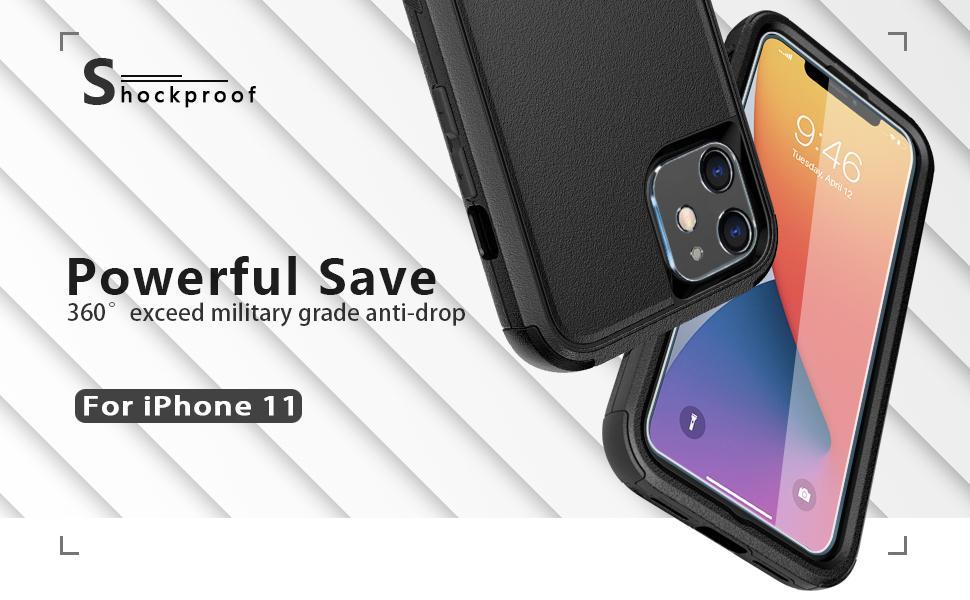 Diverbox for iPhone 11 Case [Shockproof] [Dropproof] [Tempered Glass Screen Protector],Heavy Duty Protection Phone Case Cover for Apple iPhone 11 (Black-3in1)