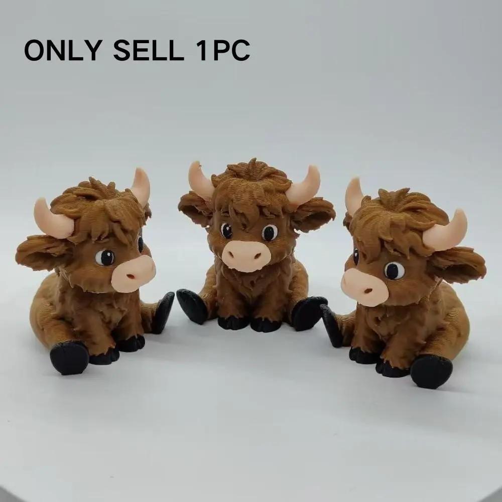 3D Printed Highland Cow Figurine, Cute Cartoon Figurine, Cartoon Animal Desktop Decor, Figurines Decor, Perfect Gift for Kids' Birthday