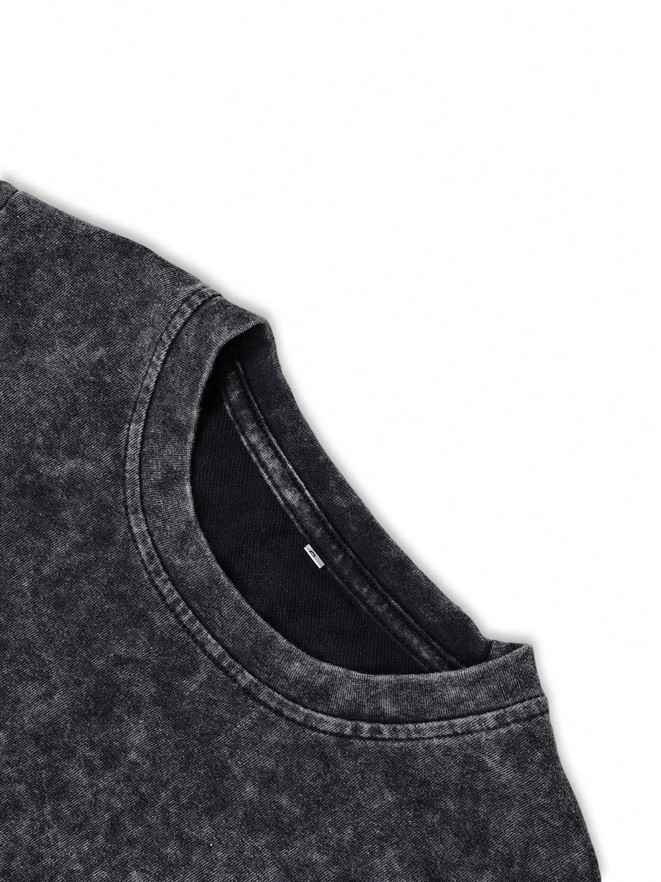 Dark retro Vintage newspaper-print rose tee with side drawstrings, Streetwear, Round neck, features washed texture, slim fit, cropped cut, accentuates waist for flattering silhouette, perfect for Instagram-worthy photos