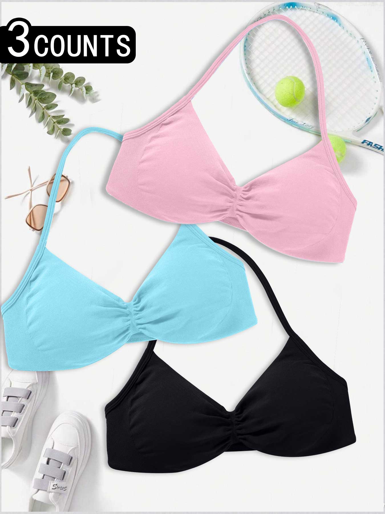 Three Pieces Set Women's Yoga Strappy Sports Bras, Backless Sports Bra, Sexy Halter-neck Bras, Comfortable and Breathable