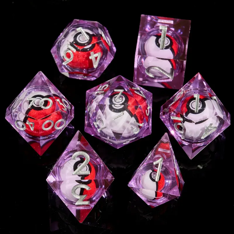 Rotating Eye Dnd Dice Set, 7 Piece Liquid Core Polyhedral Dice Game for Dungeons & Dragons Rpg, Resin Sharp Edge D&d Dice