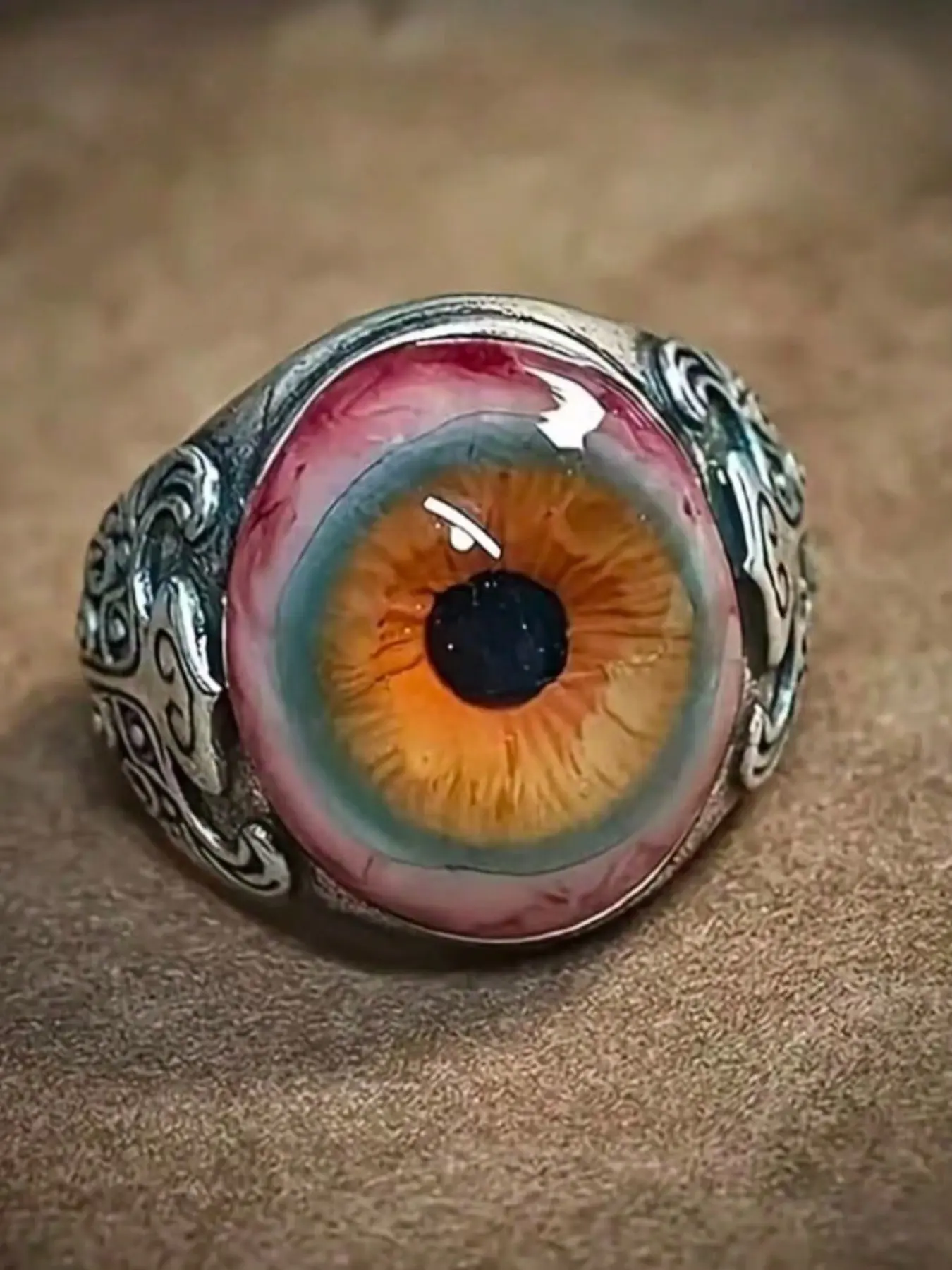 Halloween Eyeball Ring, 3D Eye Design Vintage Totem, Adjustable Open Ring, Street Style Jewelry for Party Costume, 1pc, Adjustable Rings