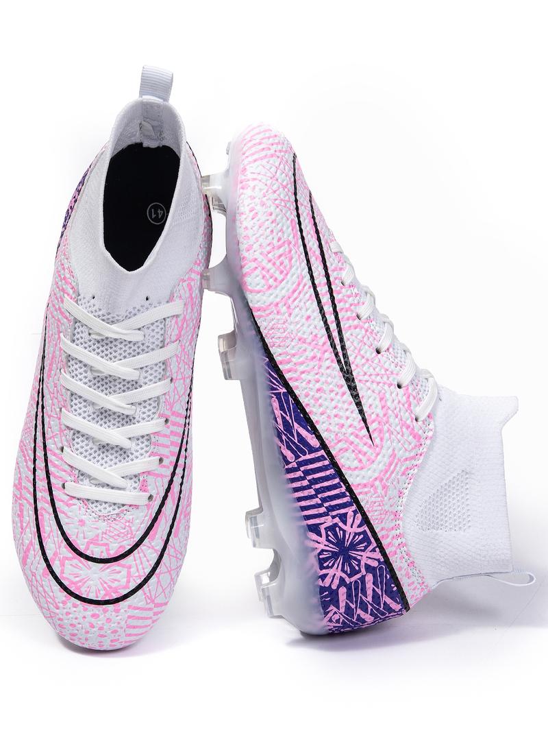 Men's All Over Print Sports Football Shoes, Lace Up Soccer Shoes, Football Cleats, Outdoor Sports Shoes for Men, Professional Training Shoes, Football Field Boots