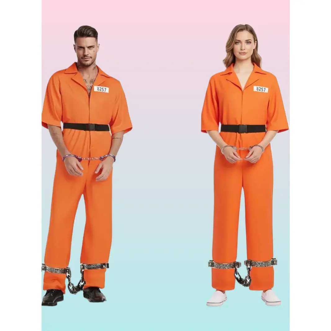 Halloween Prisoner Cos Costume Inmate Uniform Orange Jumpsuit Role Play Outfit