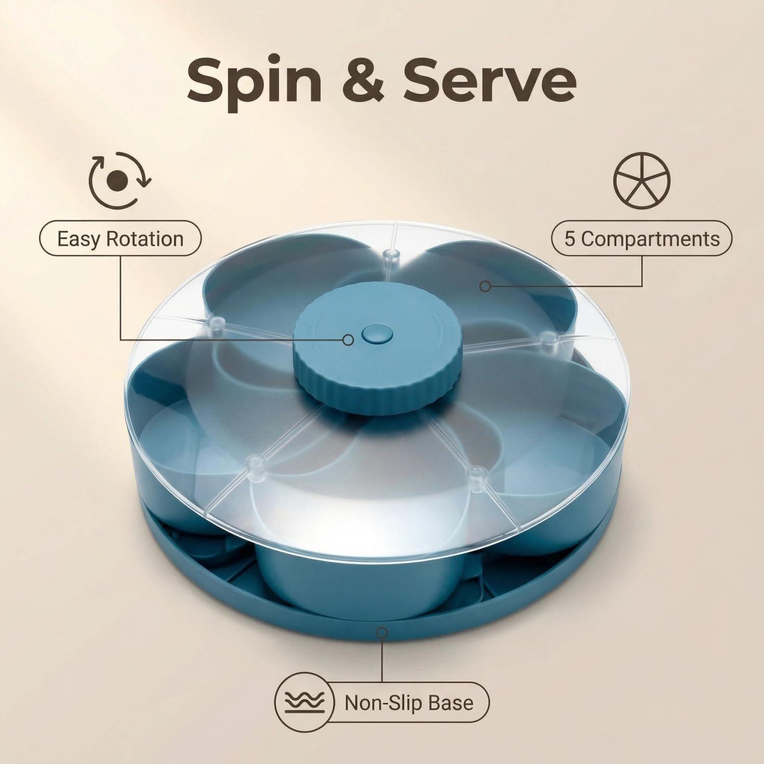 Stackable Snack Box Container with Lid, Rotating Round Vegetarian Tray, Portable Fruit Candy Storage for Kitchen, Party, Travel, Picnic