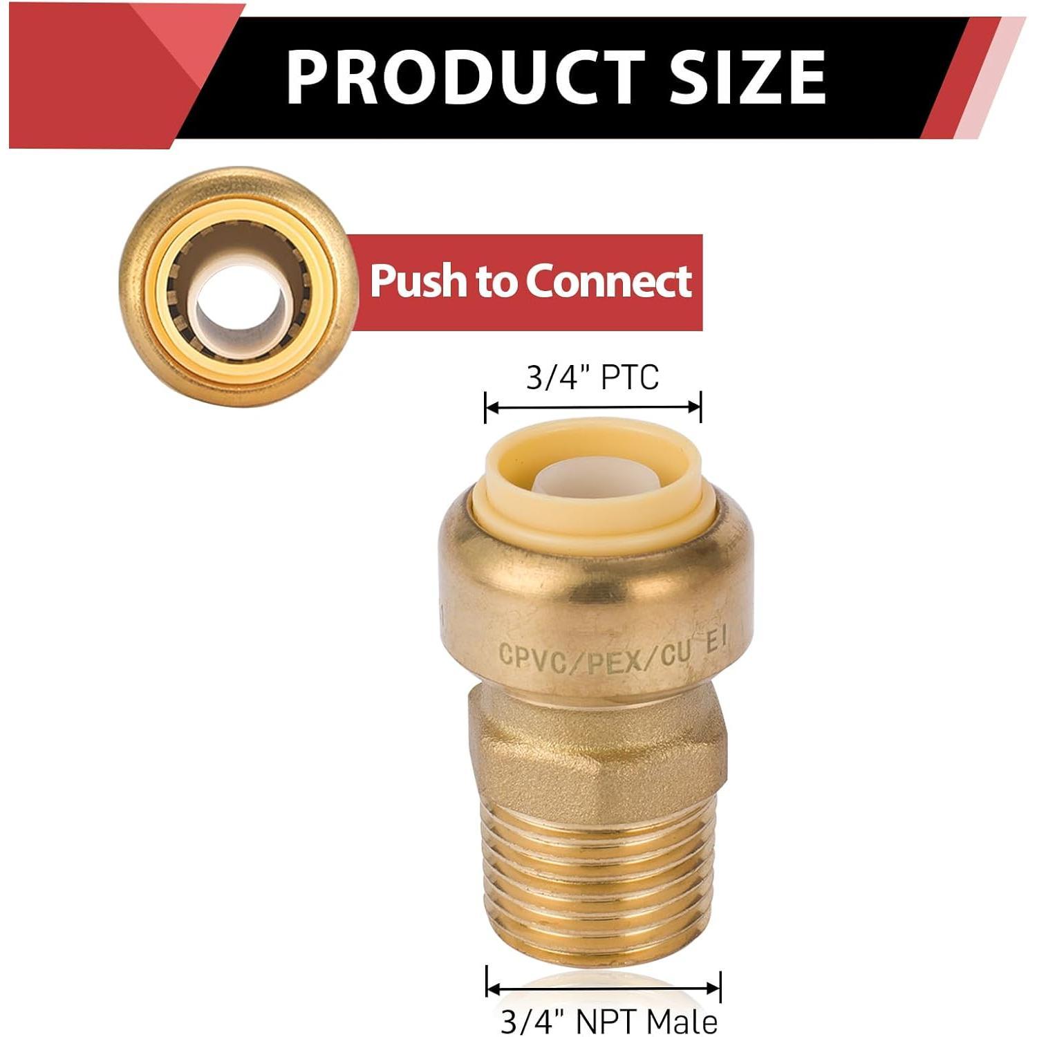 (Pack of 2)  3/4 Inch x 3/4 Male Adapter Push to Connect Pex Copper, CPVC, 3/4 Inch, with a Disconnect Tool,(PF125-2PCS)