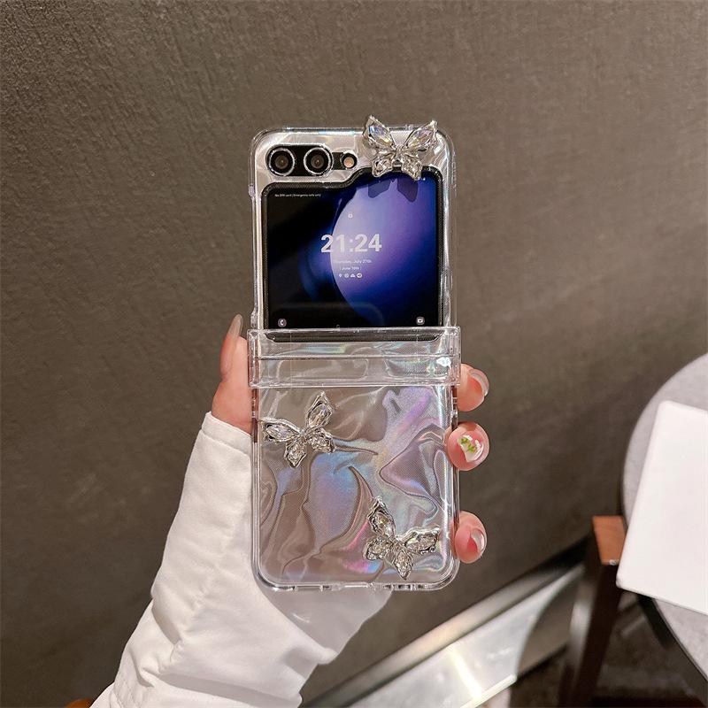 Butterfly Bowknot Phone Case For Samsung Galaxy Z Flip 7 6 5 4 Protective Back Cover For ZFlip5 ZFlip6 ZFlip7 Case Shell