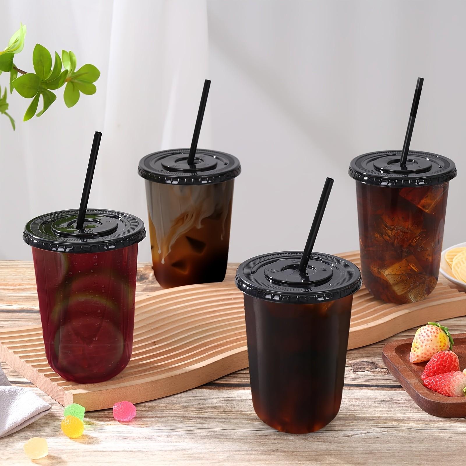 20/50 Sets 16 Oz Transparent Cups with Lids and Straws, Disposable Cold Drink Cups for Ice Coffee, Milk Tea, Smoothies, Party Activities