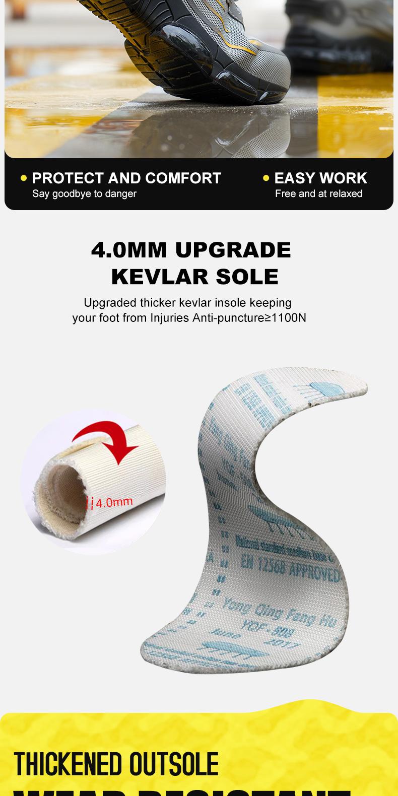 QINGRUIPAI Men's Breathable Mesh Work Sneakers Durable Anti-Slip Safety Shoes with Steel Toe Protection Comfort Fit for All Seasons Casual Striped Design Elastic Closure Non-Slip EVA Sole Outdoorfun Fathersdaygift