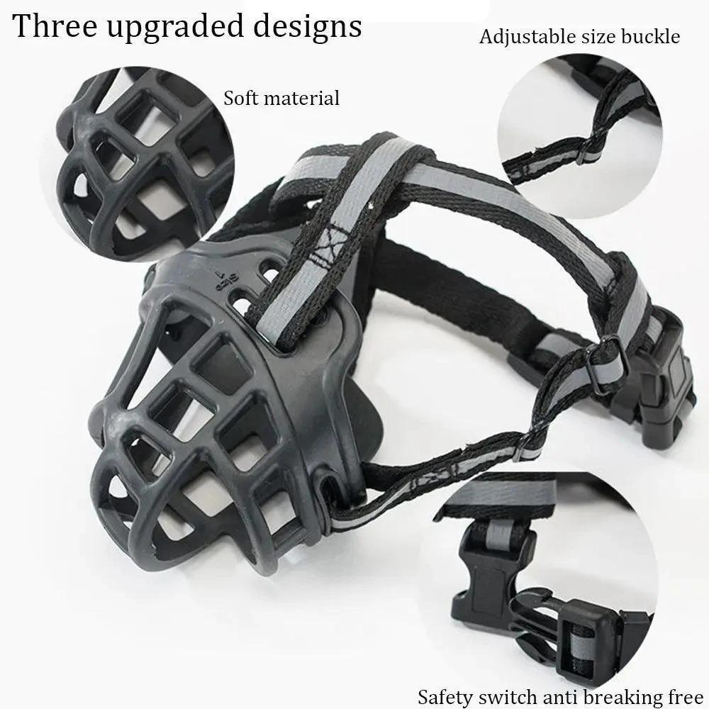 Reflective Silicone Dog Muzzle - Hollow-Out Design, Breathable Basket, Adjustable Size Buckle, Anti-Bite Anti-Chewing Outdoor Accessory for Medium & Large Dogs, Size M