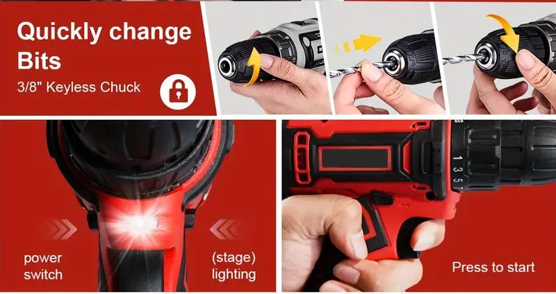 Tool set, electric drill set, cordless electric drill set, household tool set, cordless impact wrench, hand tool set, cordless electric screwdriver set - ratchet screwdriver set, cordless electric drill, easy-to-use Valentine's Day gift