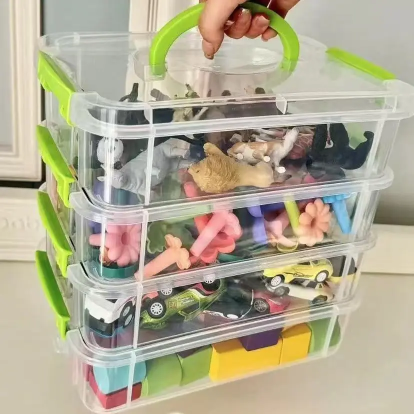 4-Layer Detachable Transparent Storage Box, Portable Design, Independent Locking Drawers, Ideal for Toys, Hair Accessories, Office Supplies