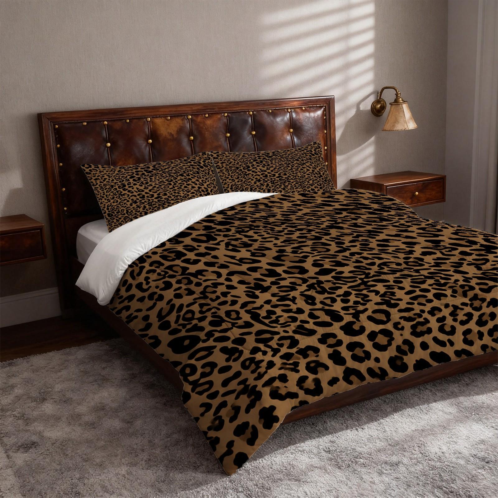 2/3 Pieces Leopard Print Comforter Set (1 Comforter + 2 Pillowcases, No Pillow Inserts), Comfy Bedding Set, Classic Retro Animal Leopard Pattern, Soft Skin-Friendly Fabric Bedding Sets, Home Decor for Women Bedroom, Premium Holiday Gift Option