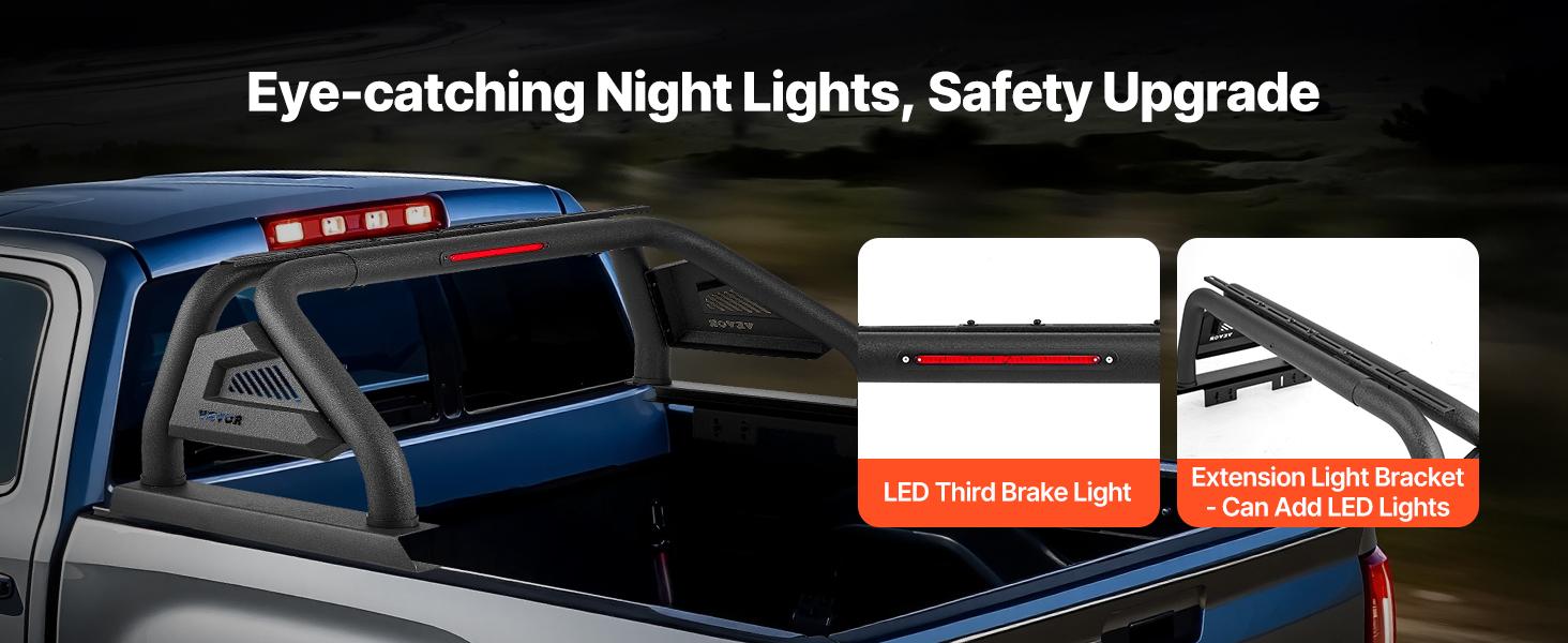 VEVOR Truck Bed Roll Bar, Universal Pickup Sport Adjustable Bar Chase Rack Compatible with Mid-Size Truck, Carbon Steel Construction with LED Brake Light, No Rack Included