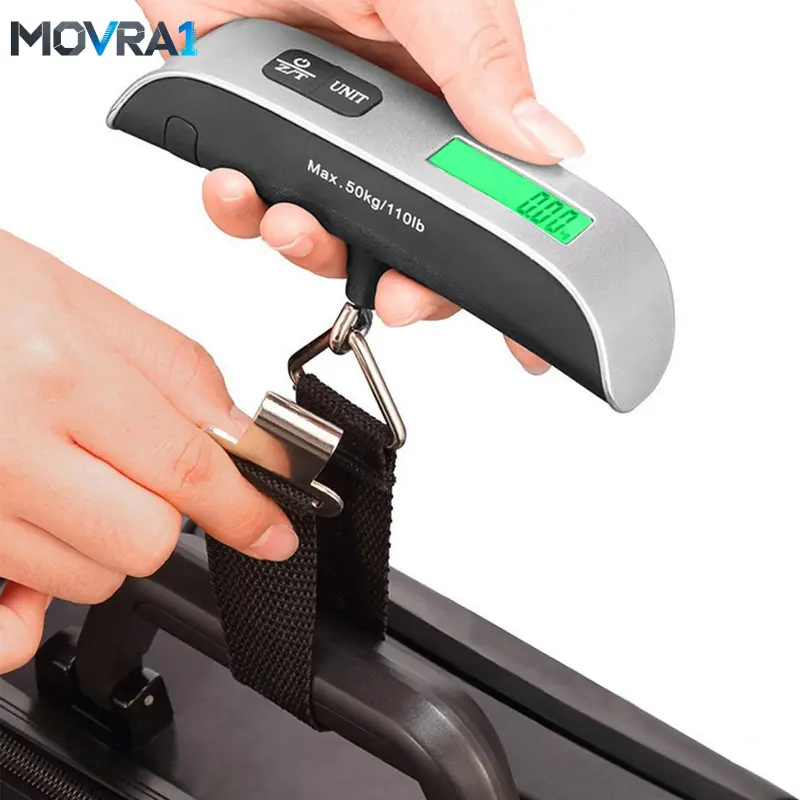 MOVRA1 Portable Digital Hanging Luggage Scale, CR2032 Batteries Required, 110 lb Digital Hanging Luggage Scale with Rubber Coating, Suitcase Weight Scale.