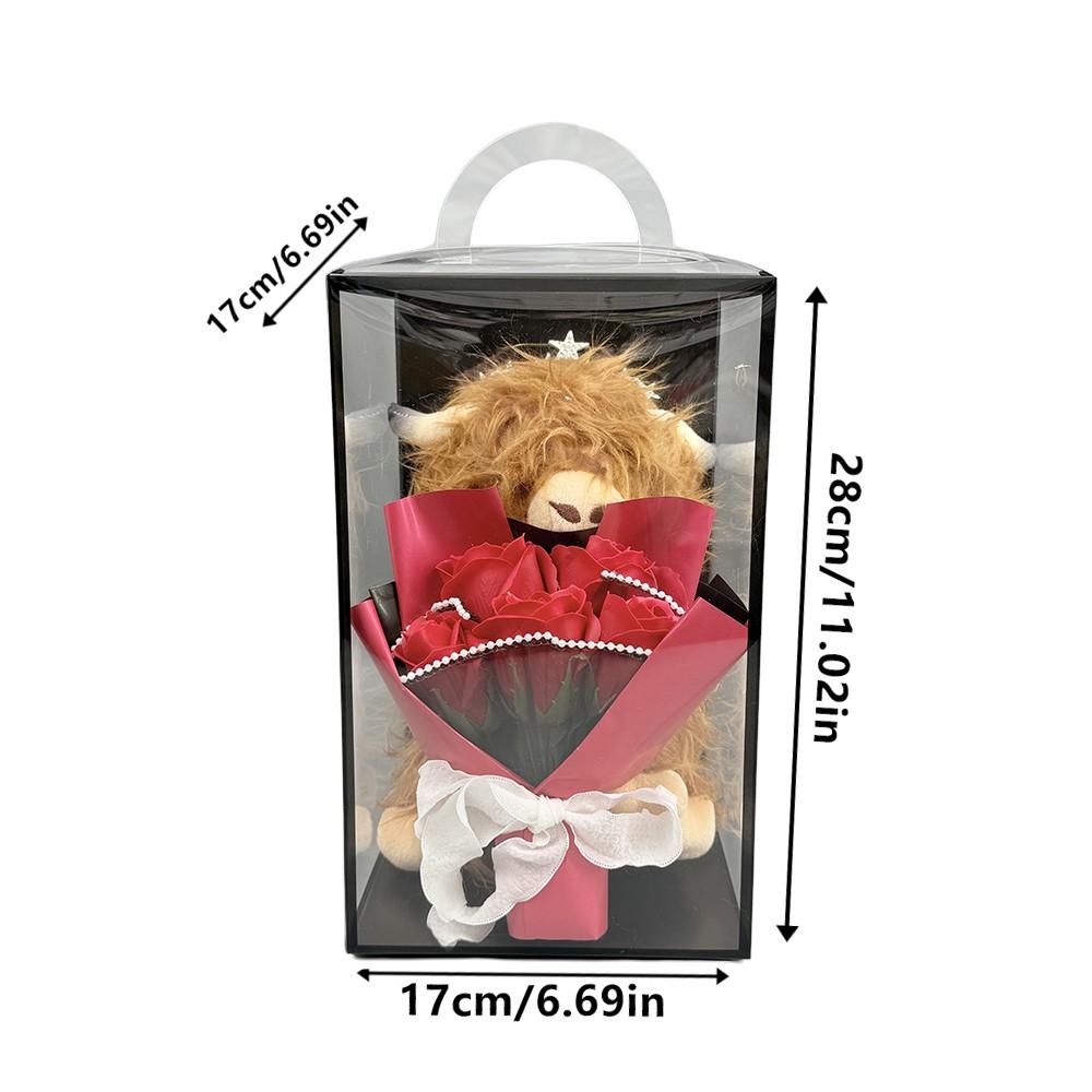Highland Cow Plush Doll with Everlasting Realistic Flower Bouquet, Perfect Decorative Plush Doll, Valentine's Day Gift, Mother's Day Gift, Best Gift for Grandma