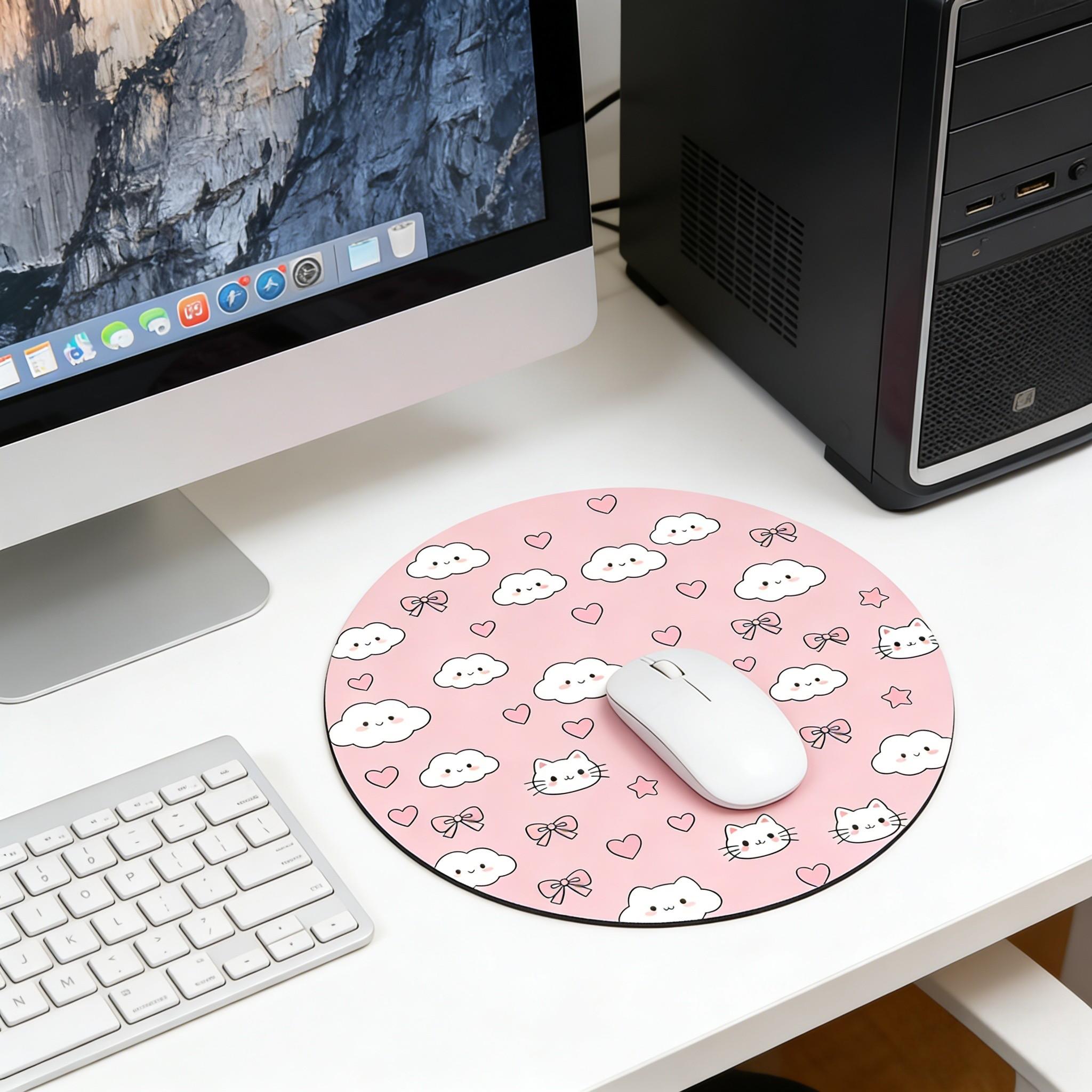 Fashion Cloud Round Mouse Pad, Anti-Slip Rubber Base, Gaming Mouse Pad, Office Desk Mat, Gift for Girls and Women, 7.87 Inches