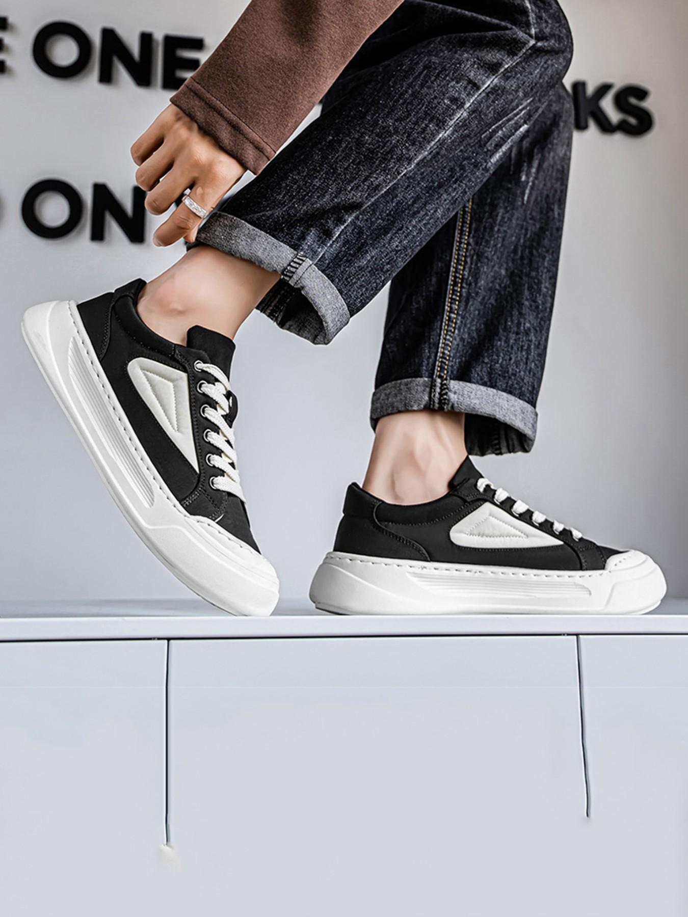 Men's Patchwork Thick Sole Board Shoes, Soft Bottom Breathable Casual Canvas Shoes, Versatile Height-Increasing Sneakers