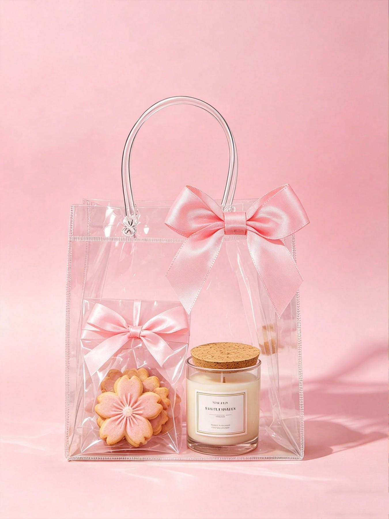 5pcs/10pcs Reusable Transparent PVC Gift Bags with Ribbon Bow, Cute Packaging, Ideal for Weddings, Birthdays, Graduations, Casual Style