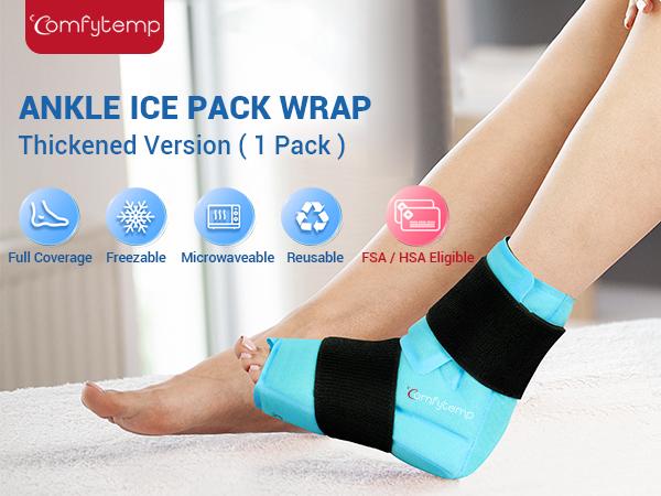 Large Ankle Foot Ice Pack Wrap for Plantar Fasciitis Relief, Ankle Brace for Sprained Ankle, Heel Spur, Swelling, Achilles Tendonitis,Pain, Hot & Cold Therapy, 1 Pack