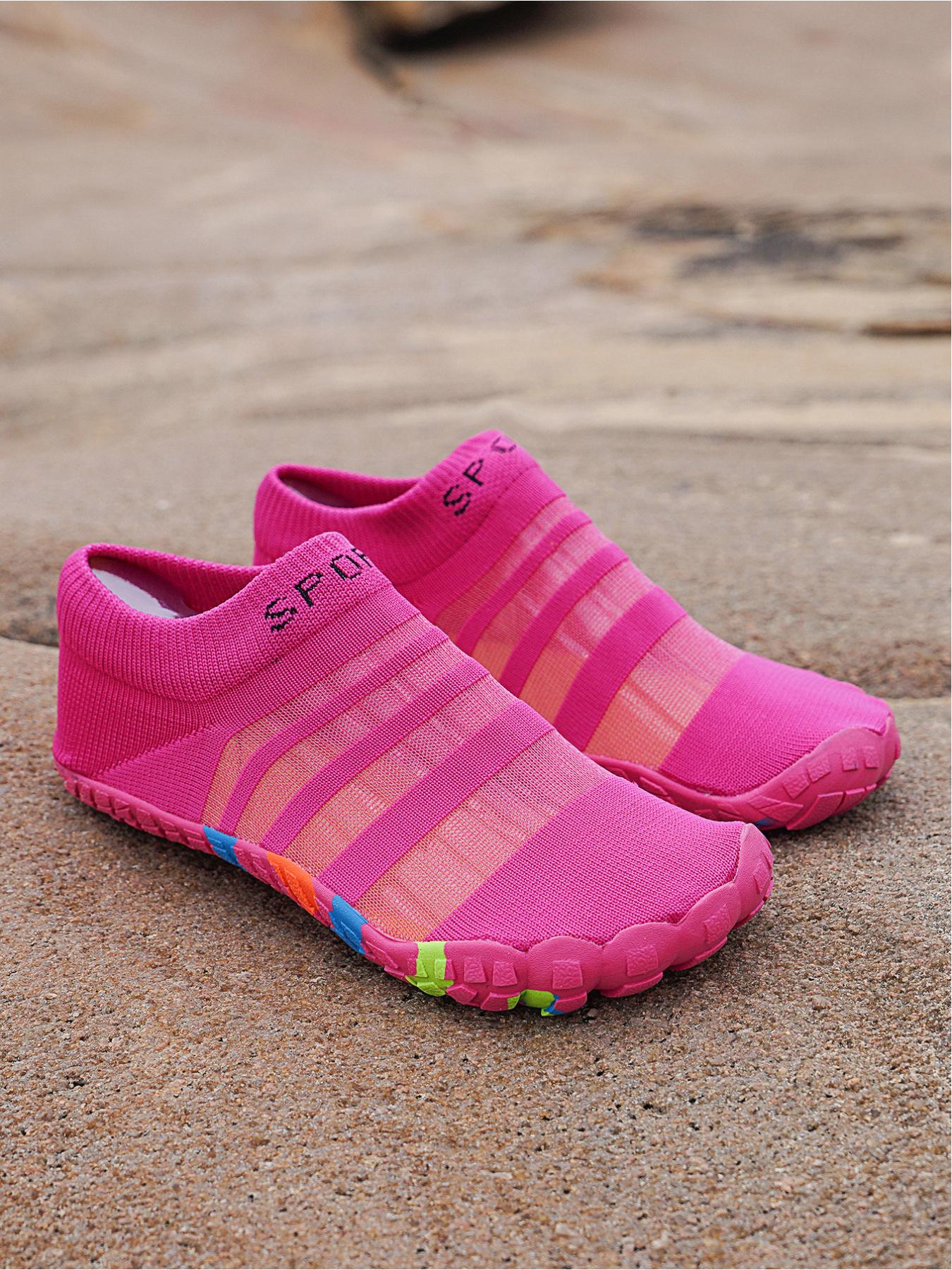 1 Pair Couple's River Tracing Shoes, Breathable Flyknit & Color-Block Heel, Serrated Anti-Slip Outsole, Trendy Shoes for Beach & Drifting