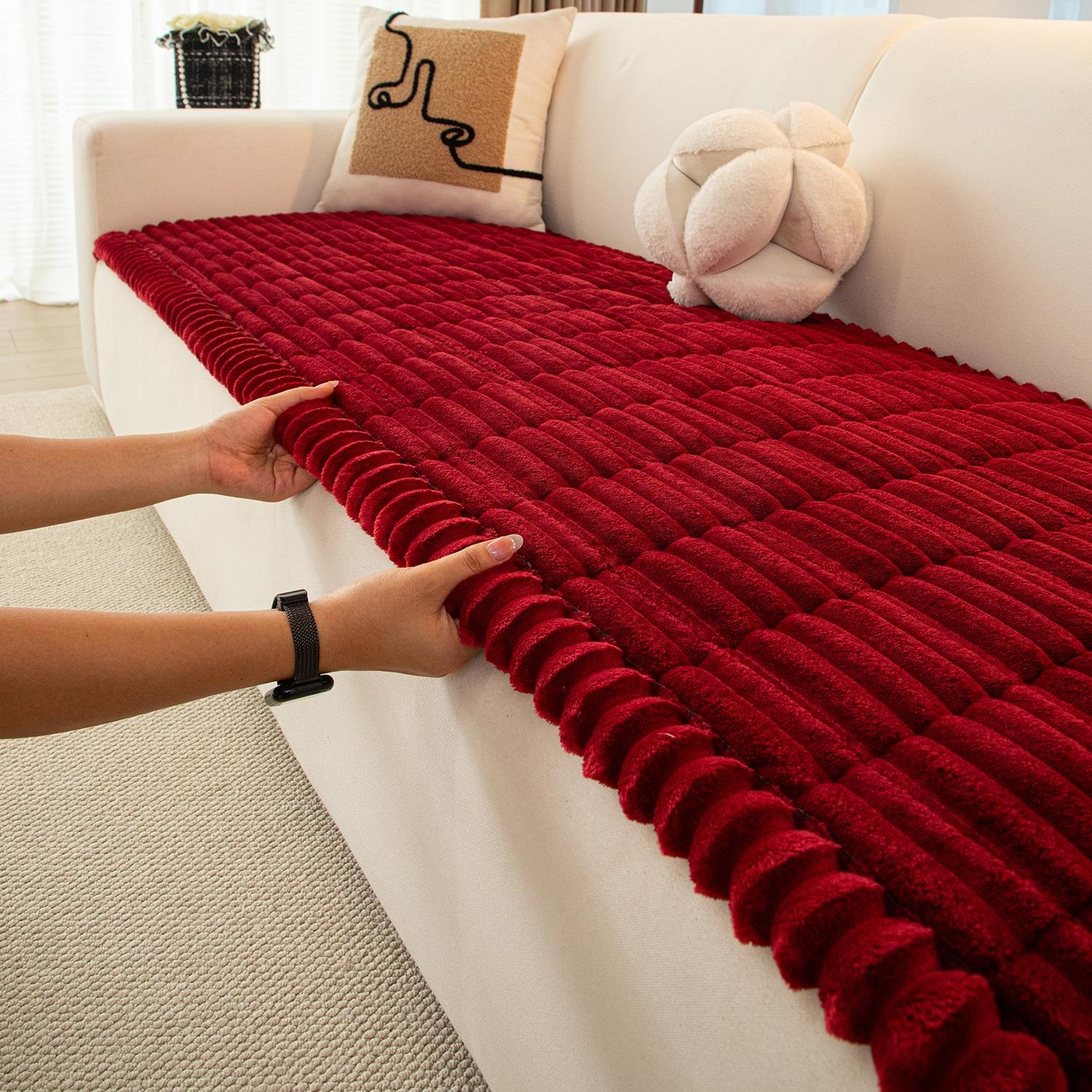 1pc Flannel Sofa Cushion, Soft Skin-Friendly Fabric, Wave Edge Design, Pet-Friendly Non-Slip, Machine & Hand Washable, Fits Single to Five-Seater Sofas