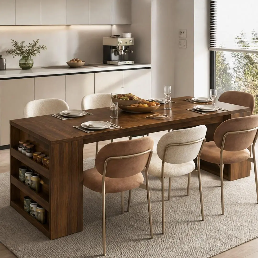 Modern Extendable Foldable Dining Table for 1-10 People, Wood Particle Board Rectangle Expandable Console Table for Dining Room, Kitchen, Living Room