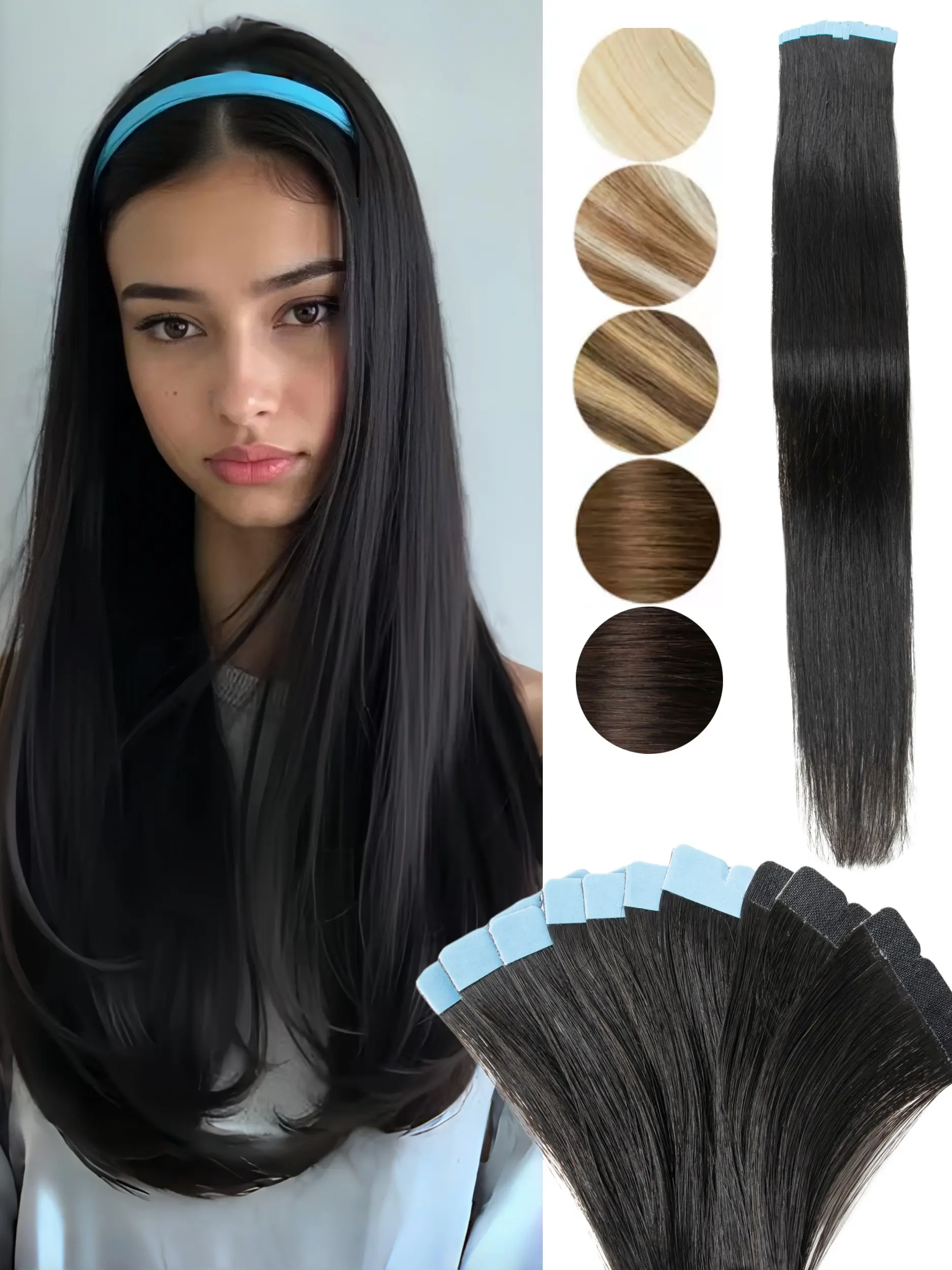Tape in Human Hair Extensions 12"-20", Mini Tape Hair Extension Straight, 10pcs Machine Human Hair, Invisible Adhesive Tape Hair