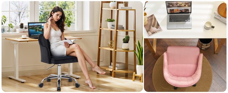 MOJAY Velvet Office Swivel Chair, Criss Cross Chair, Vanity Fabric Desk Pretty Fancy Gold Office Chairs for Girls, 360°Swivel Height Adjustable Reception Chair