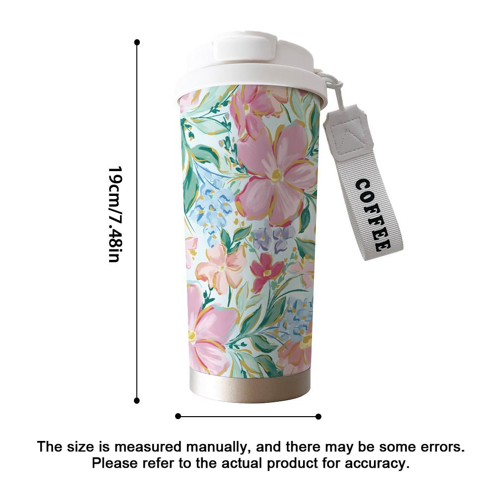 Abstract Hand-Painted Lotus Coffee Cup, Portable Dual Drink Insulated Tumbler, Keeps Hot/cold, Boho Style, Ideal for Office, Travel, Sports