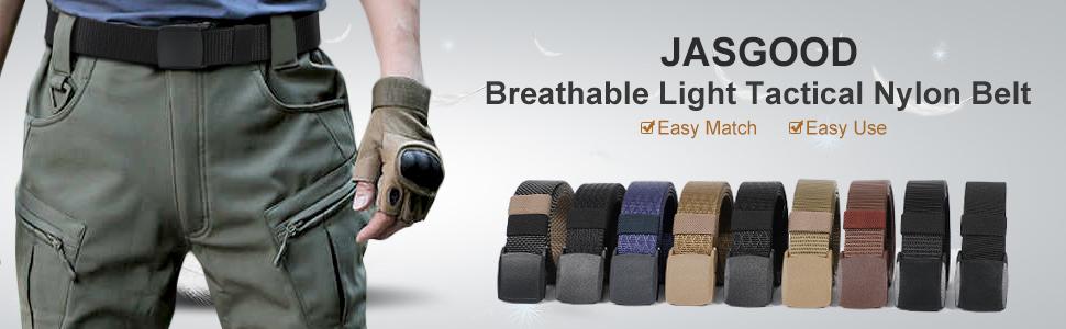 JASGOOD 2 Pack Nylon Military Tactical Men Belt Webbing Canvas Outdoor Web Belt with Plastic Buckle